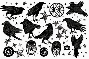 a crow perched on a star looks like an anarchist tattoo idea
