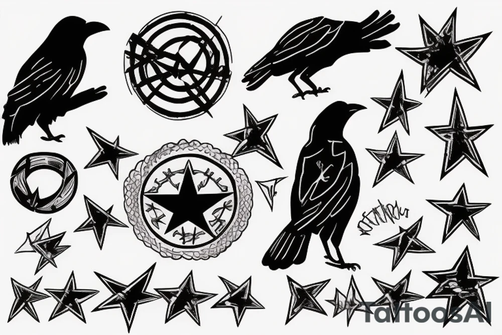 a crow perched on a star looks like an anarchist tattoo idea