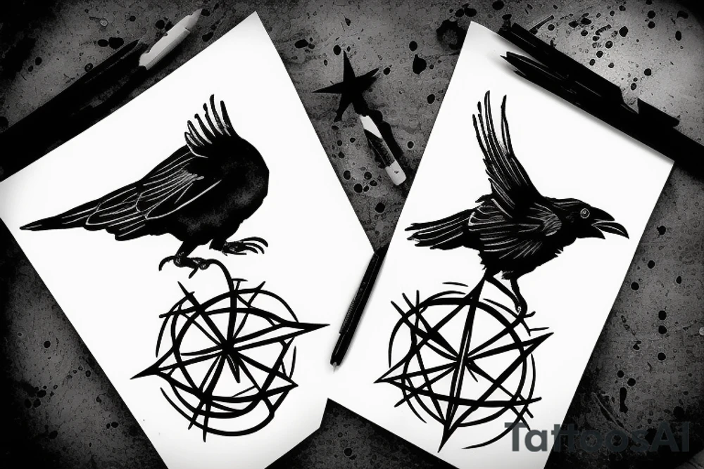 a crow perched on a star looks like an anarchist tattoo idea