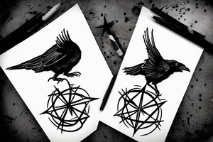 a crow perched on a star looks like an anarchist tattoo idea