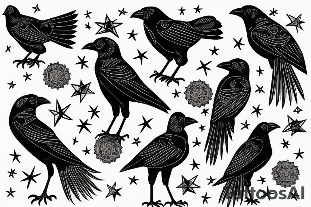 a crow perched on a star looks like an arab tattoo idea