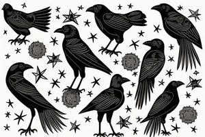 a crow perched on a star looks like an arab tattoo idea