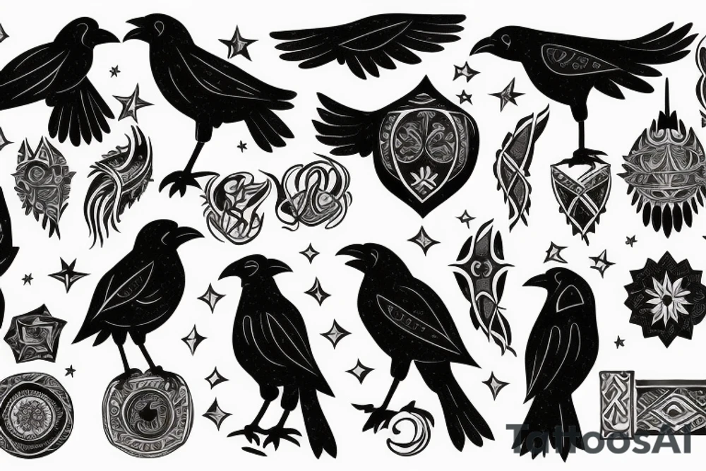 a crow perched on a star looks like an arab tattoo idea