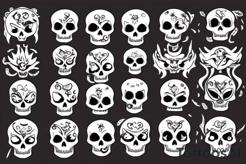 Skull with flames around head tattoo idea