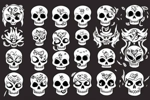 Skull with flames around head tattoo idea