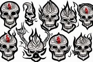 Skull with flames around head tattoo idea