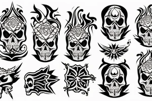 Skull with flames around head tattoo idea