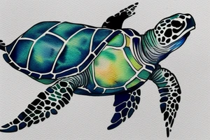Sea turtle with watercolor style ink droplets to color the shell and around tattoo idea