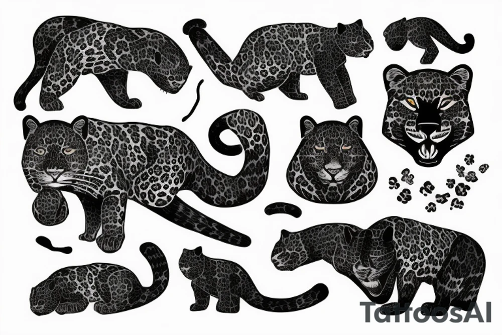 Black Leopard with a smake around him tattoo idea