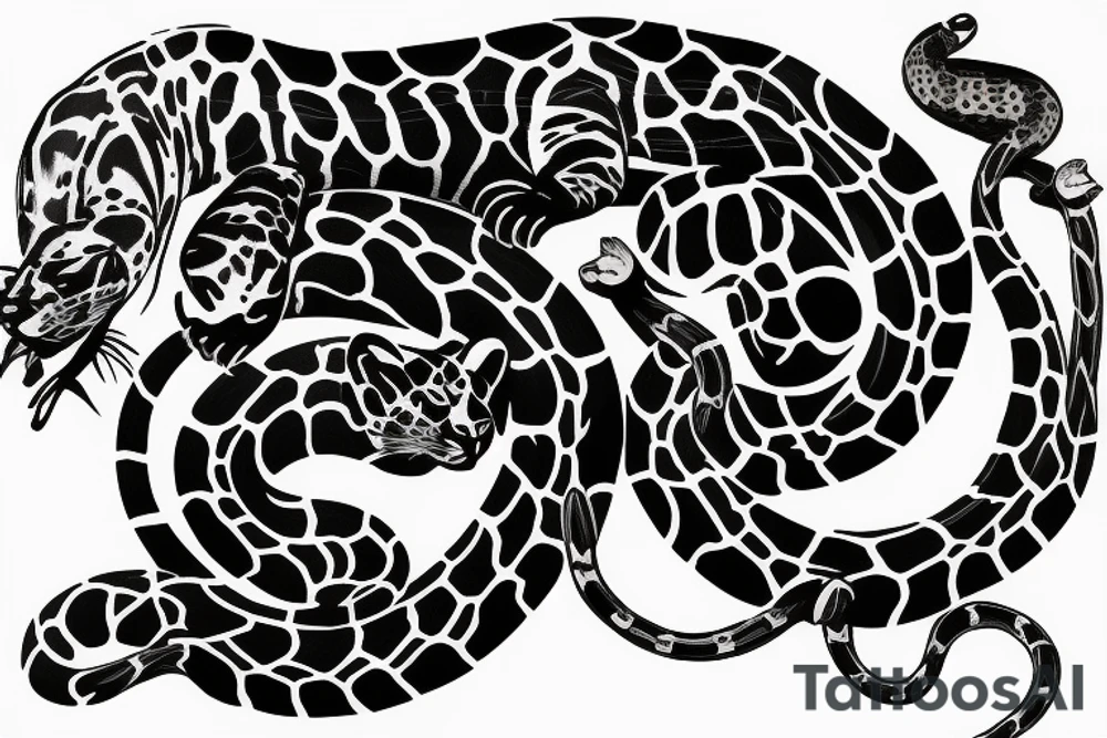 Black Leopard with a snake around him tattoo idea