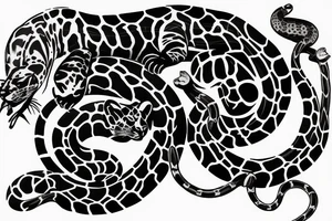Black Leopard with a snake around him tattoo idea