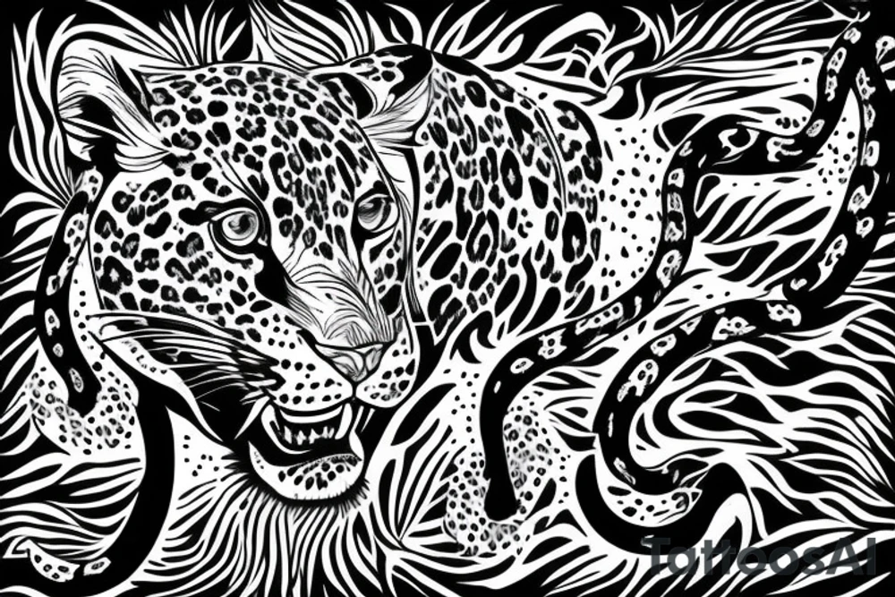 Leopard sourronded by snake tattoo idea