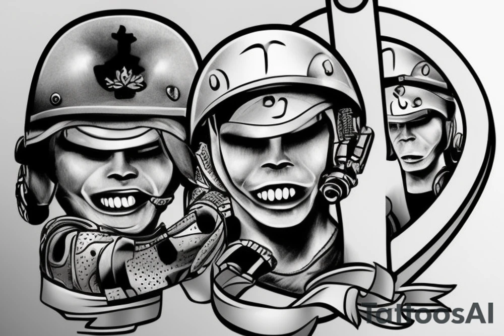 Smile soldier in helmet tattoo idea