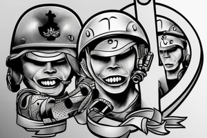Smile soldier in helmet tattoo idea