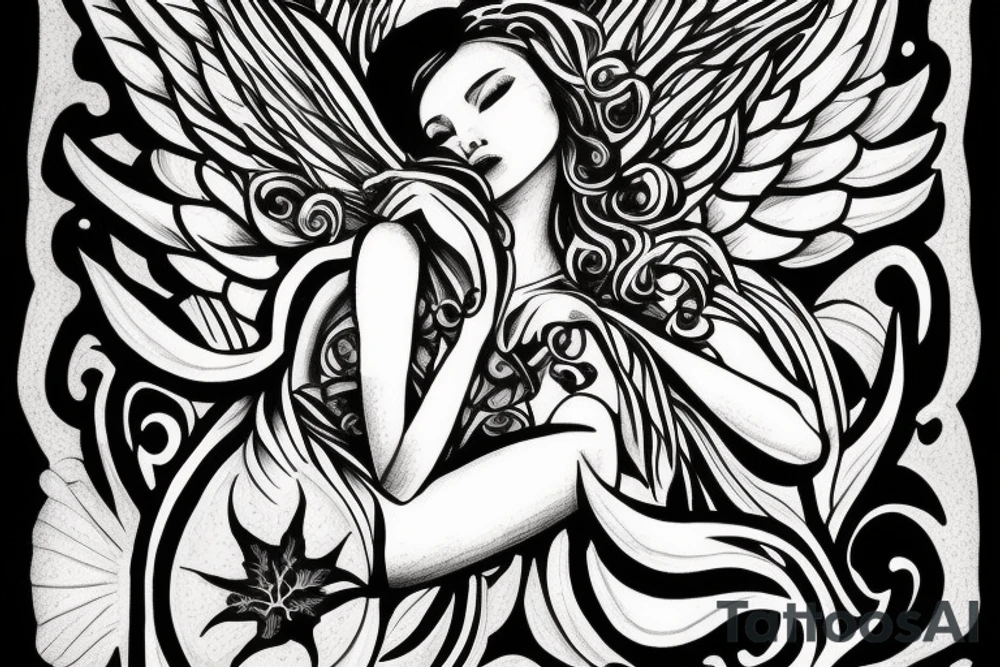 Angel with ivy wrote above and 1992 below tattoo idea