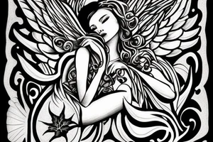 Angel with ivy wrote above and 1992 below tattoo idea