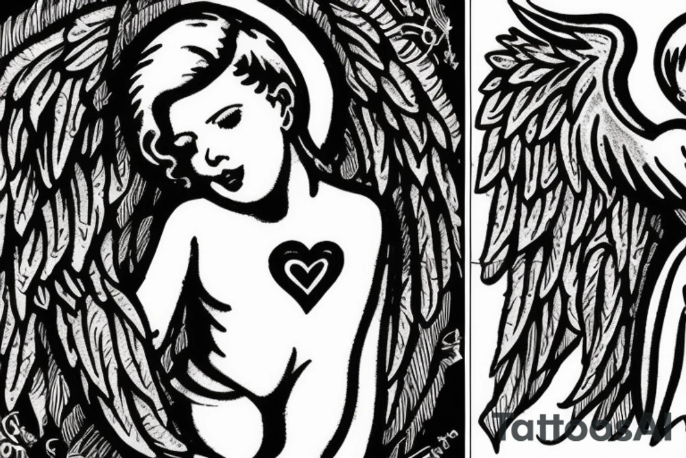 Angel with ivy wrote above and 1992 below tattoo idea