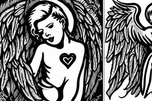 Angel with ivy wrote above and 1992 below tattoo idea