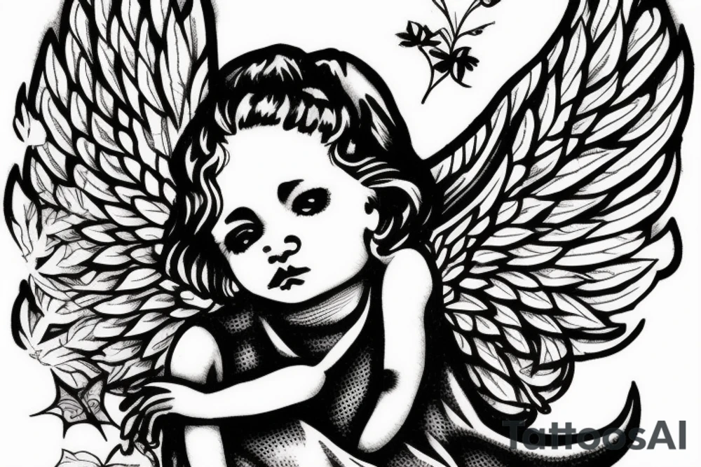 Angel with ivy wrote above and 1992 below tattoo idea