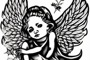 Angel with ivy wrote above and 1992 below tattoo idea