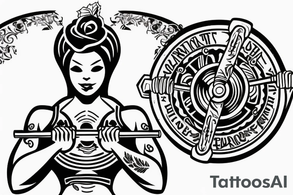 Traditional woman weightlifter tattoo idea