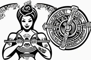 Traditional woman weightlifter tattoo idea