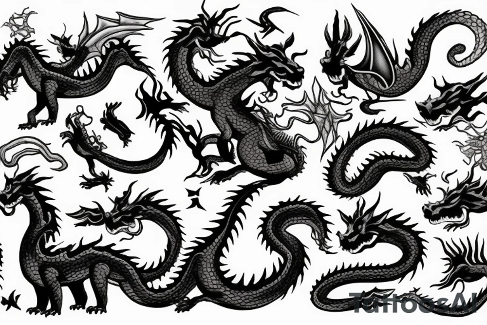 A dog that’s a dragon and white tattoo idea