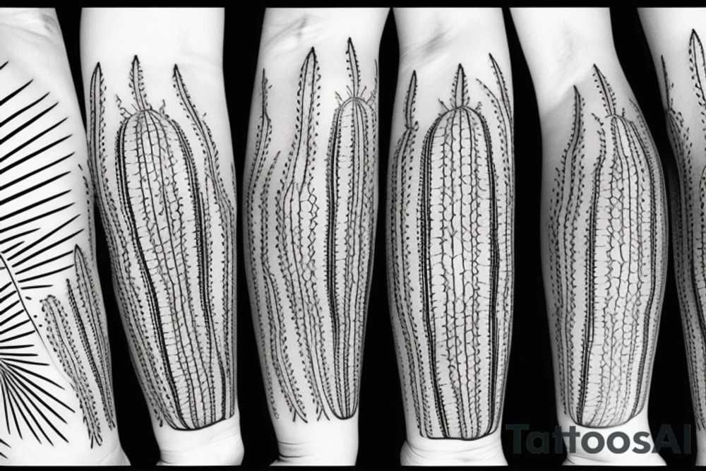 Cactus and shadow line art tattoo idea