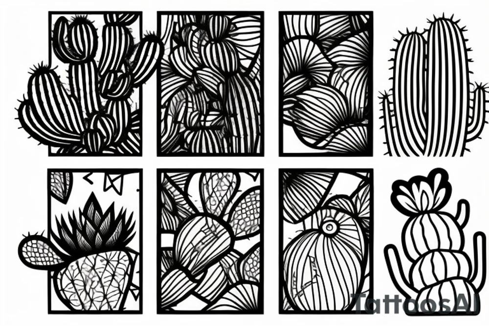 Cactus and shadow line art tattoo idea