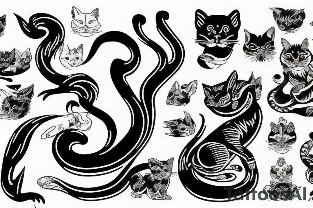 japanese six tailed cat tattoo idea