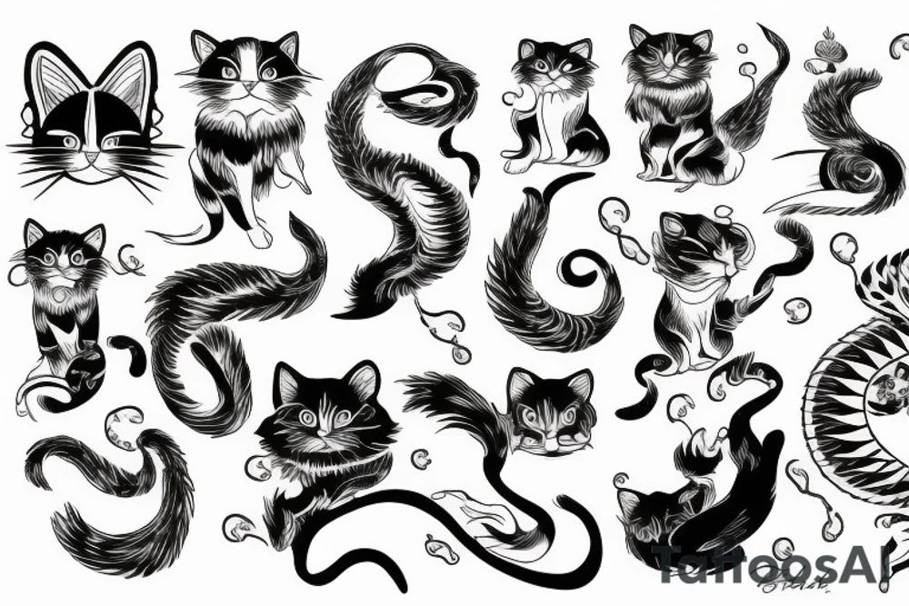 japanese six tailed cat tattoo idea