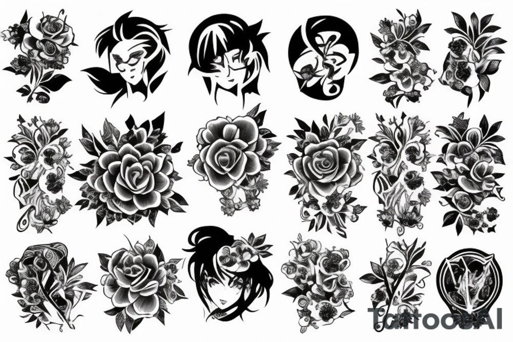Flowers and anime tattoo idea