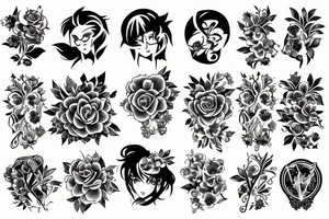 Flowers and anime tattoo idea