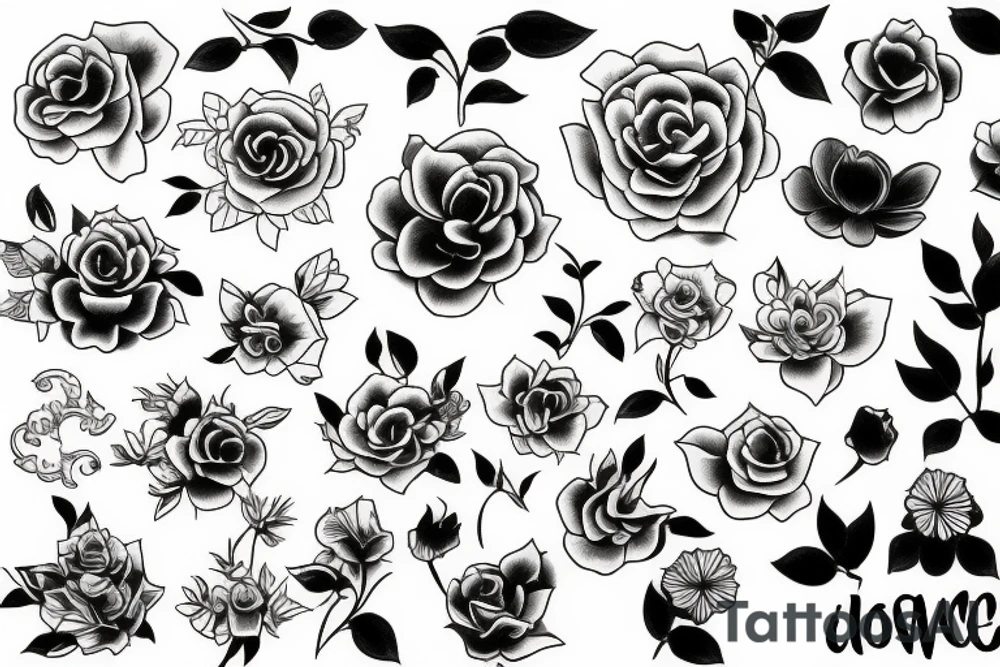 Flowers and anime outline tattoo idea