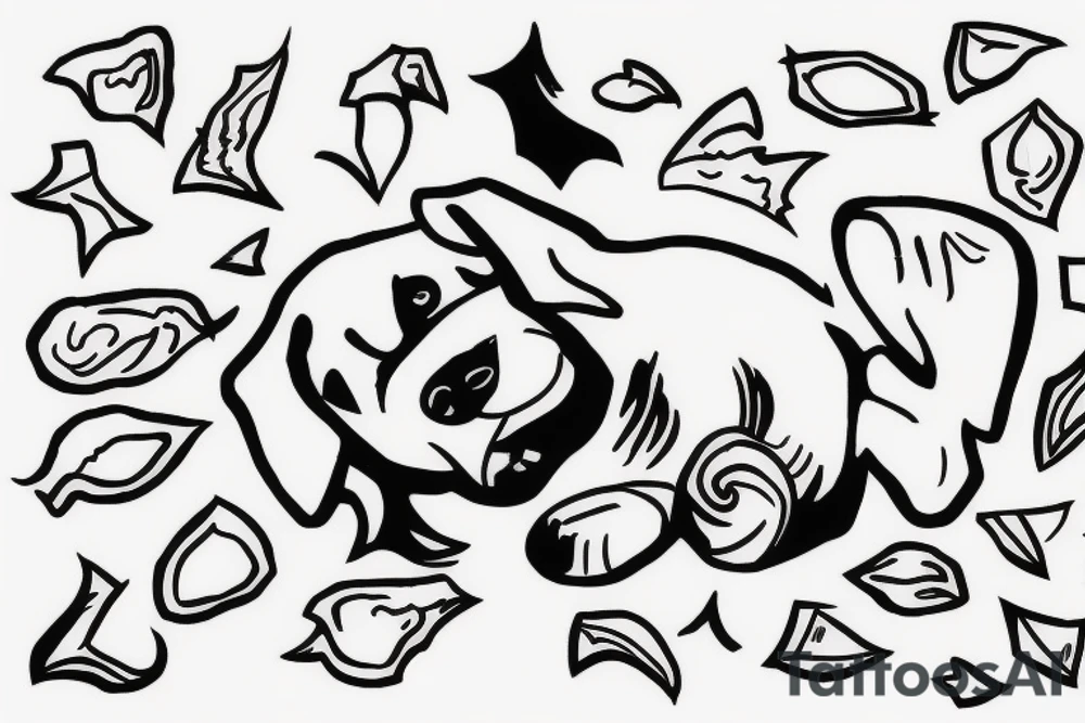 outline of a dog lying on the ground upsidown tattoo idea
