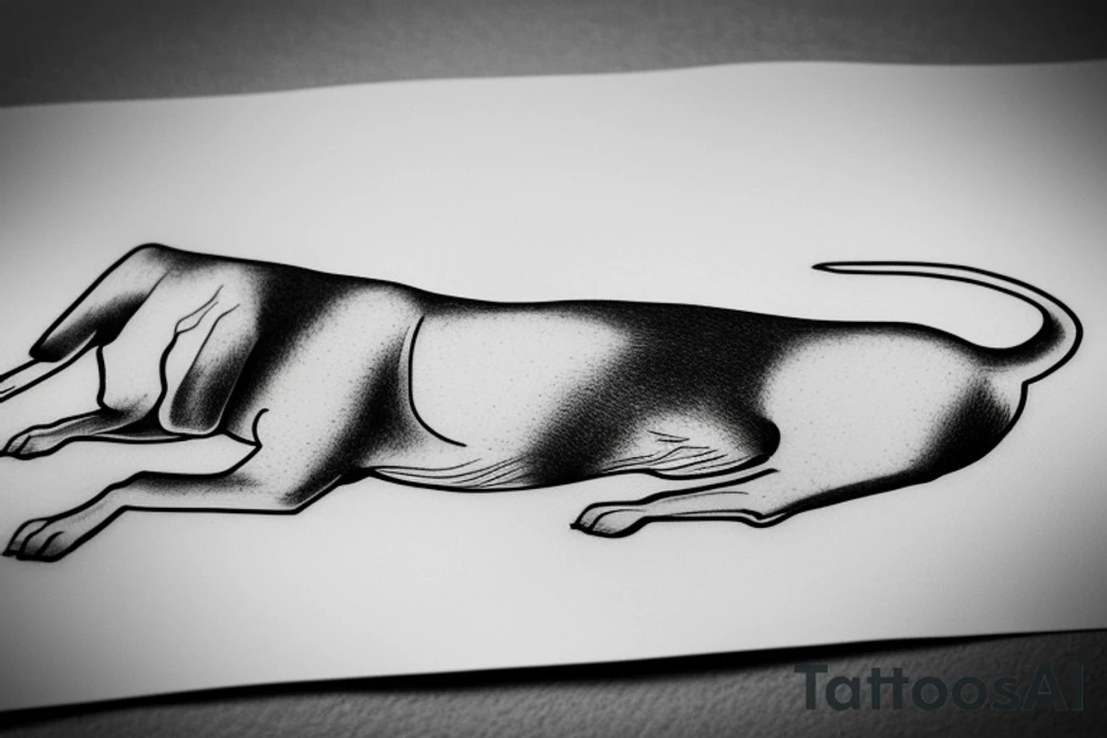 outline of a dog lying on the ground upsidown tattoo idea