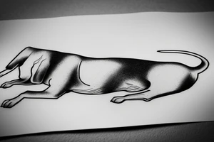 outline of a dog lying on the ground upsidown tattoo idea