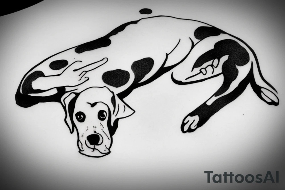 a dog lying on the ground upsidown tattoo idea