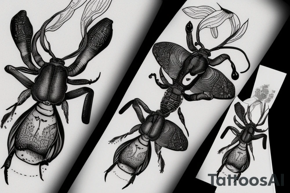 hercules beetle moon flower tattoo idea