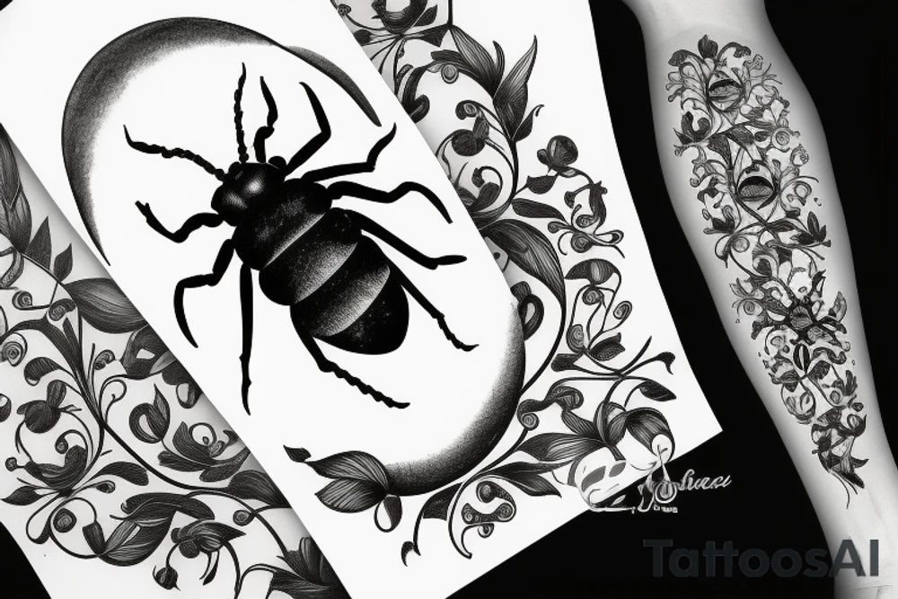beetle moon flower tattoo idea