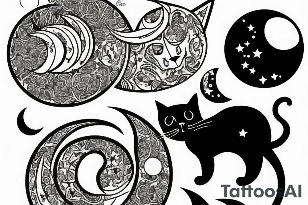 cat with a moon in the background tattoo idea