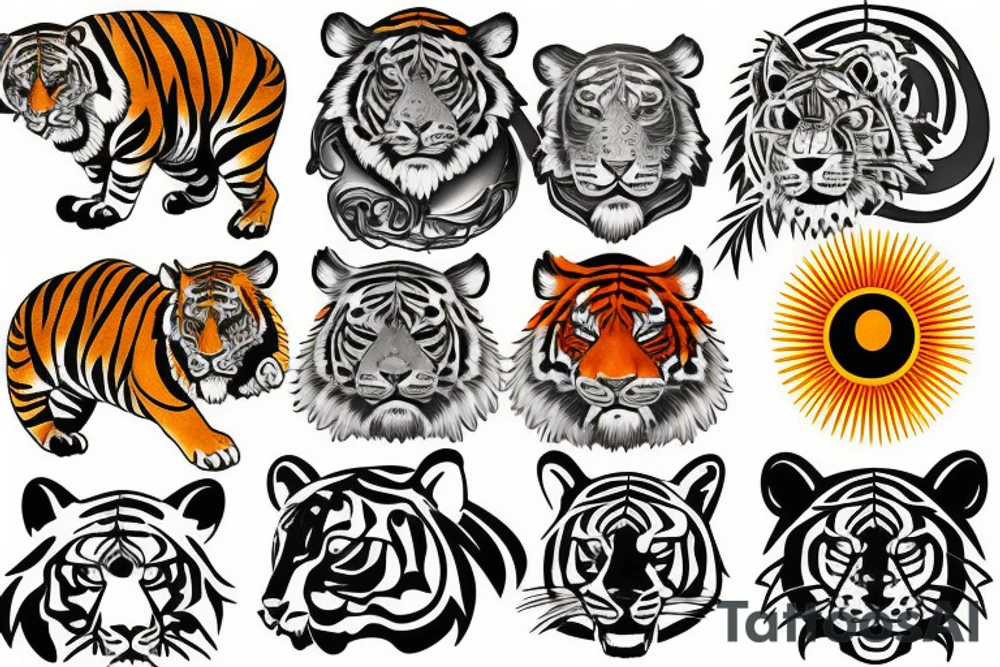 Tiger sun tattoo idea