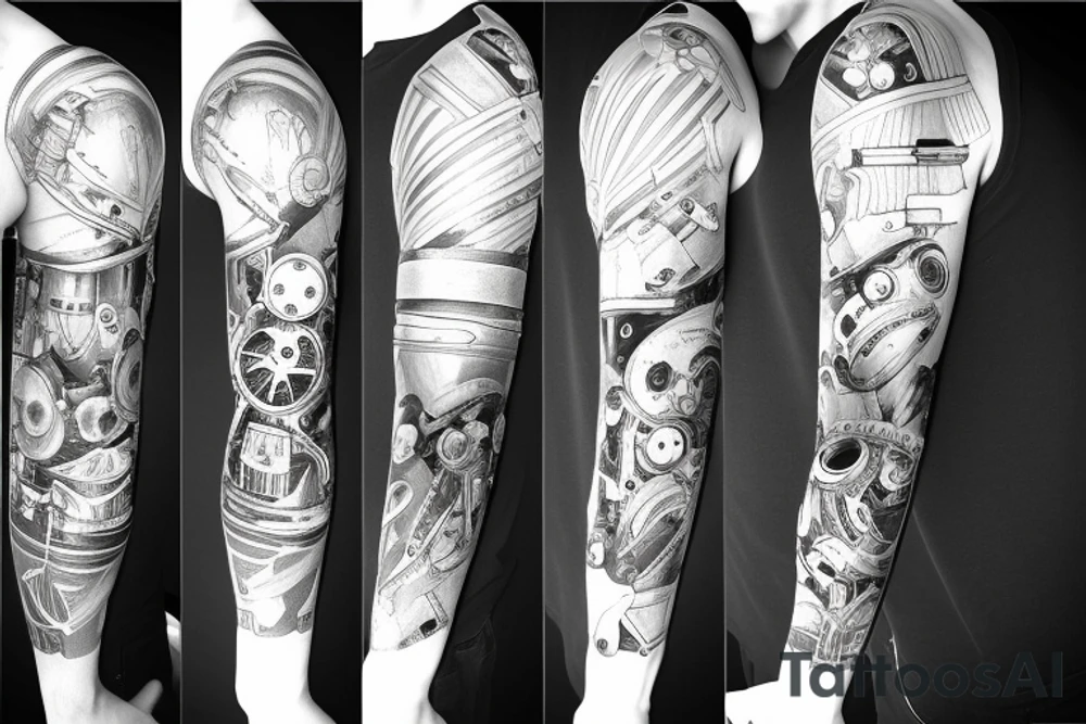 Mechanical Engineering sleeve, robotics, android, futuristic tattoo idea Mechanical Engineering sleeve, robotics, android, futuristic tattoo idea