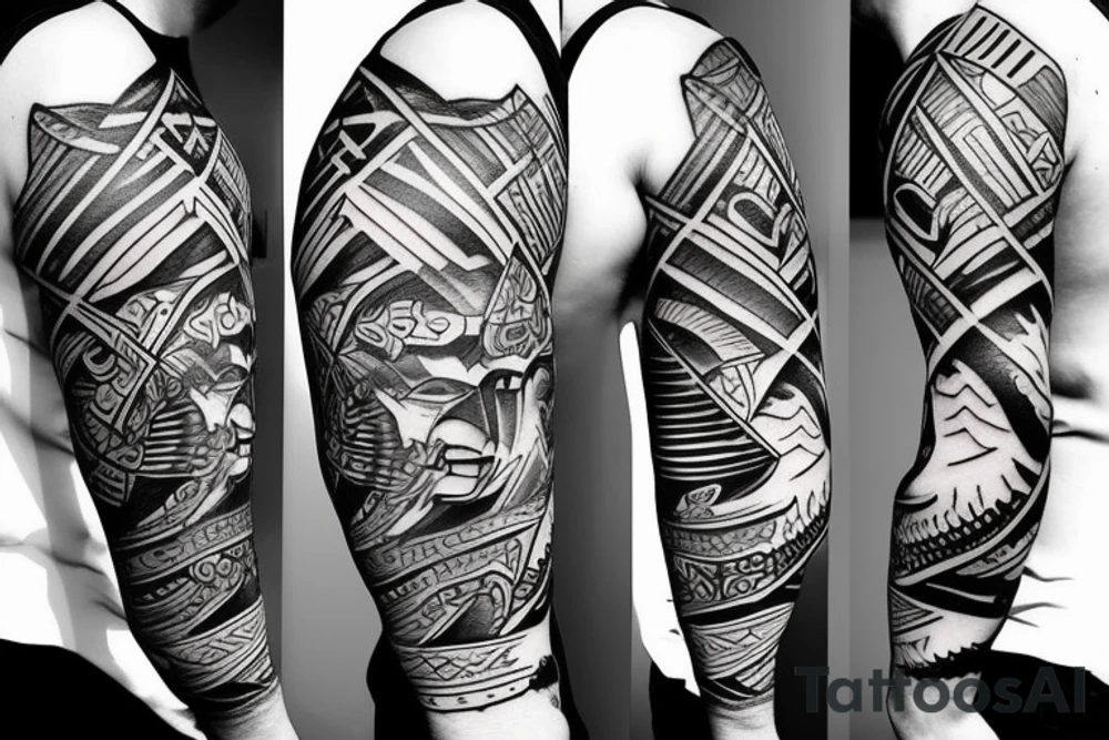 spartan warrior with mountains tattoo idea
