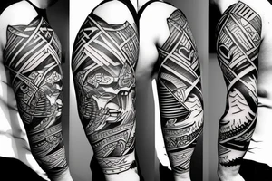 spartan warrior with mountains tattoo idea