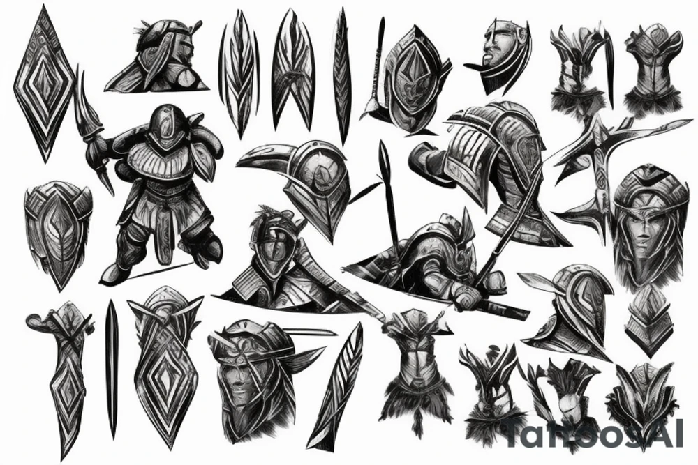 spartan warrior with mountains tattoo idea