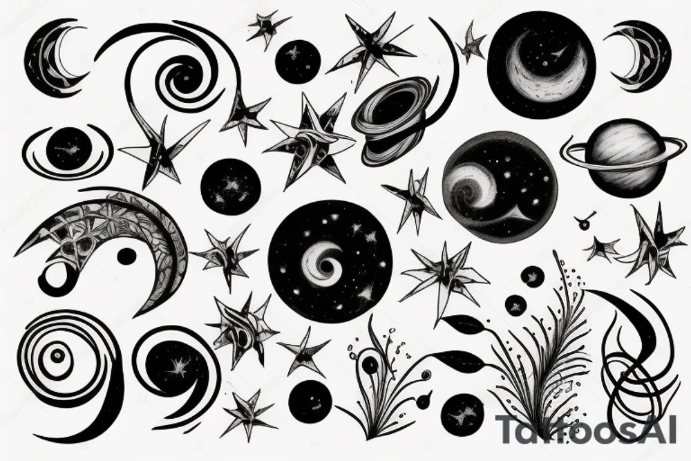 Music astronomy plant tattoo idea