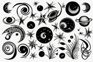 Music astronomy plant tattoo idea