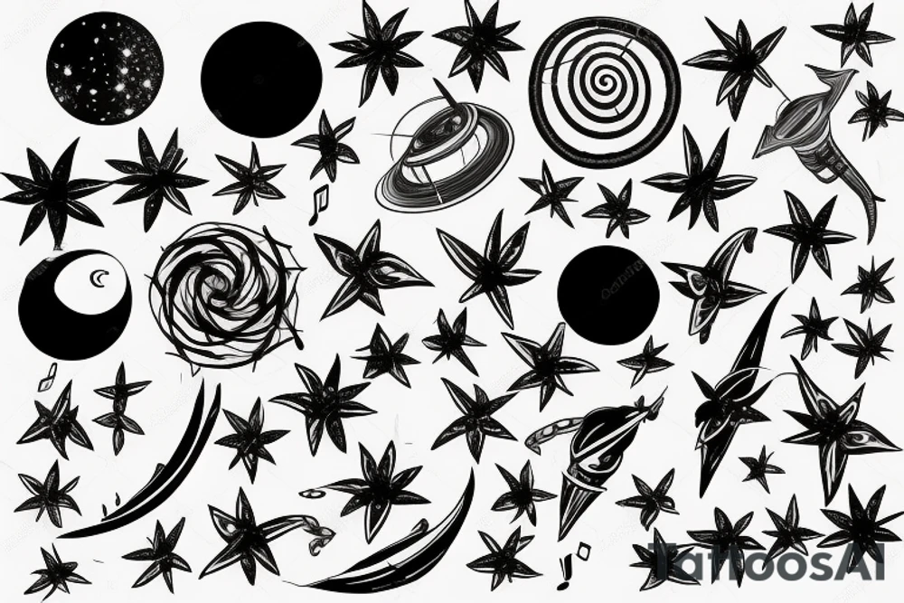 Music astronomy plant tattoo idea