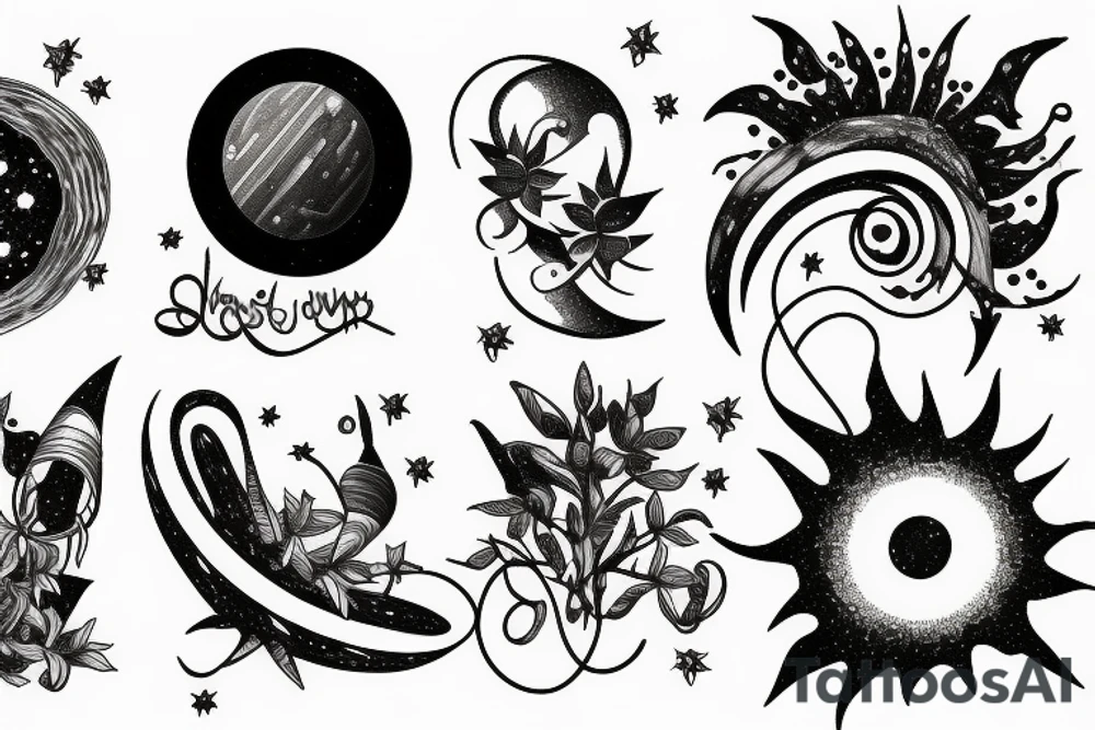 Music astronomy plant tattoo idea